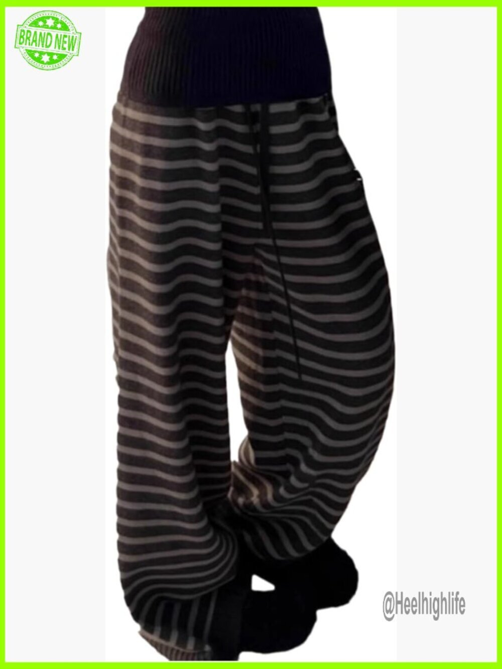 Striped Wide Leg Lounge Pants, Grunge Y2K Style, Drawstring Waist